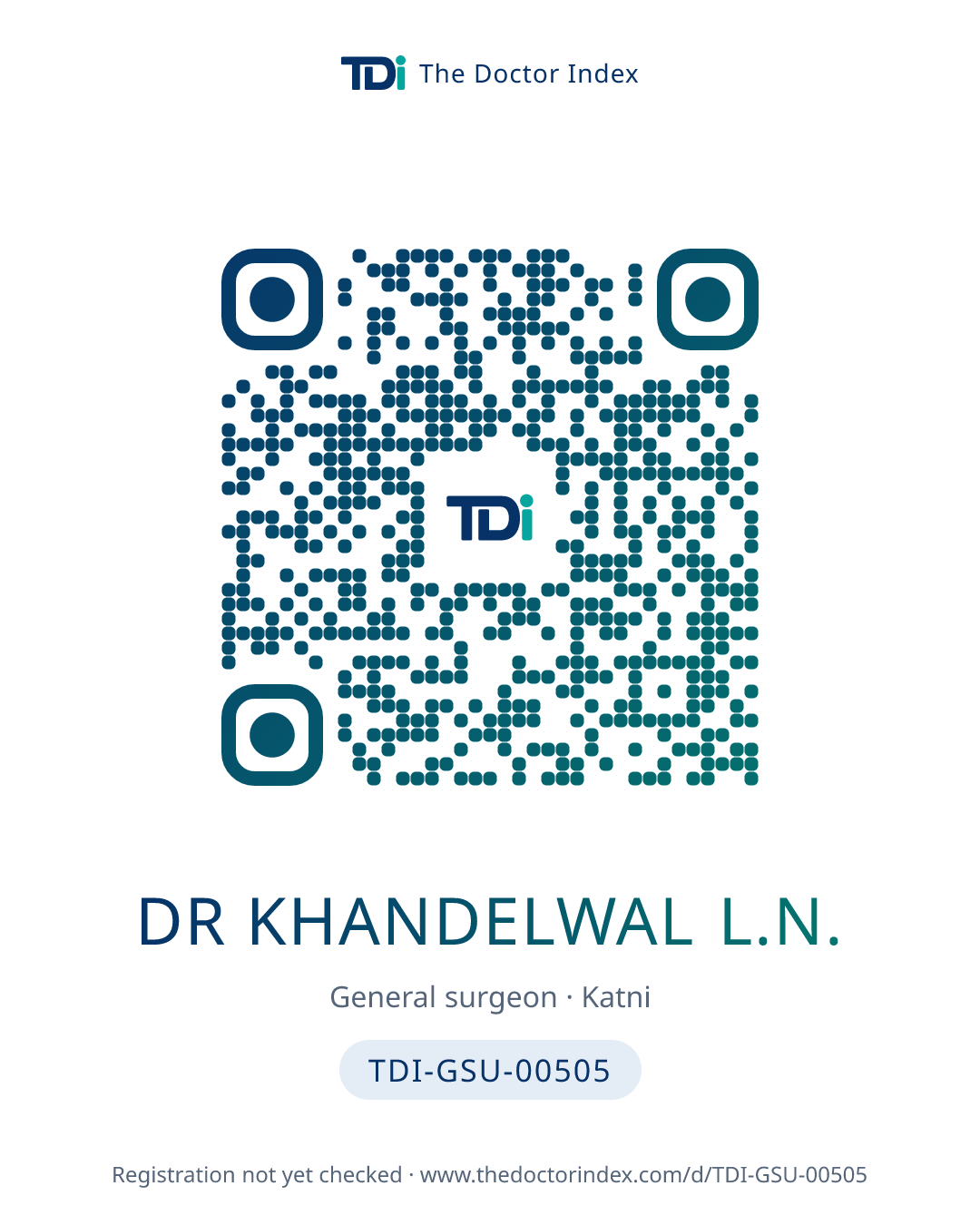 QR card for Dr Khandelwal L.N., TDI-GSU-00505