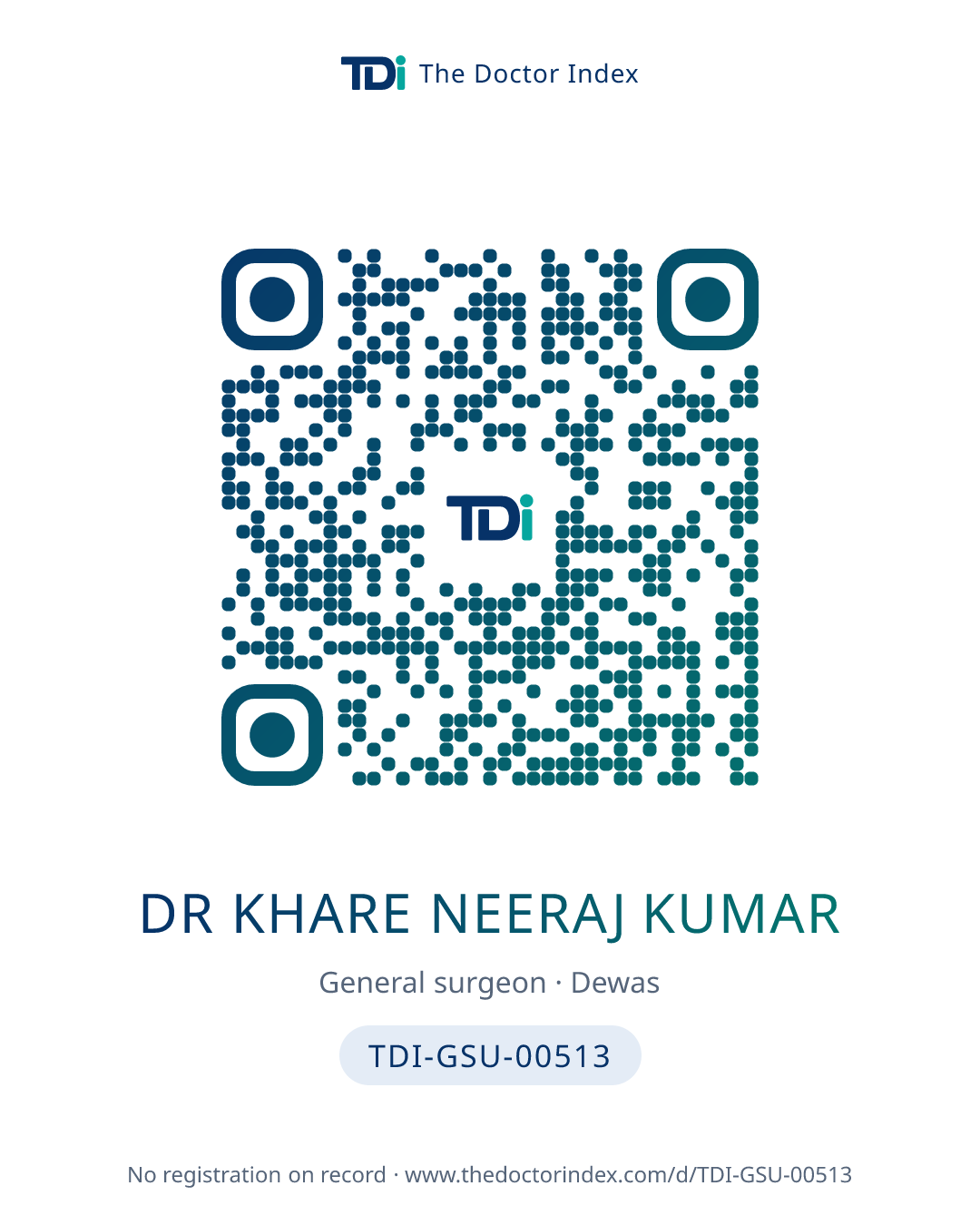 QR card for Dr Khare Neeraj Kumar, TDI-GSU-00513