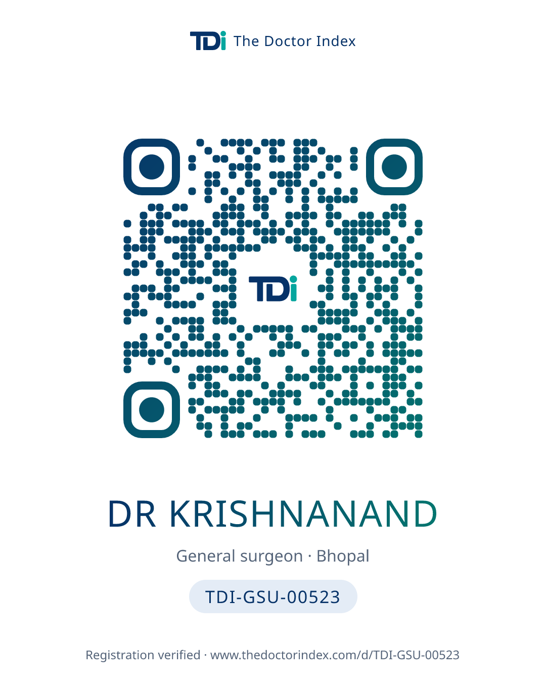 QR card for Dr Krishnanand, TDI-GSU-00523