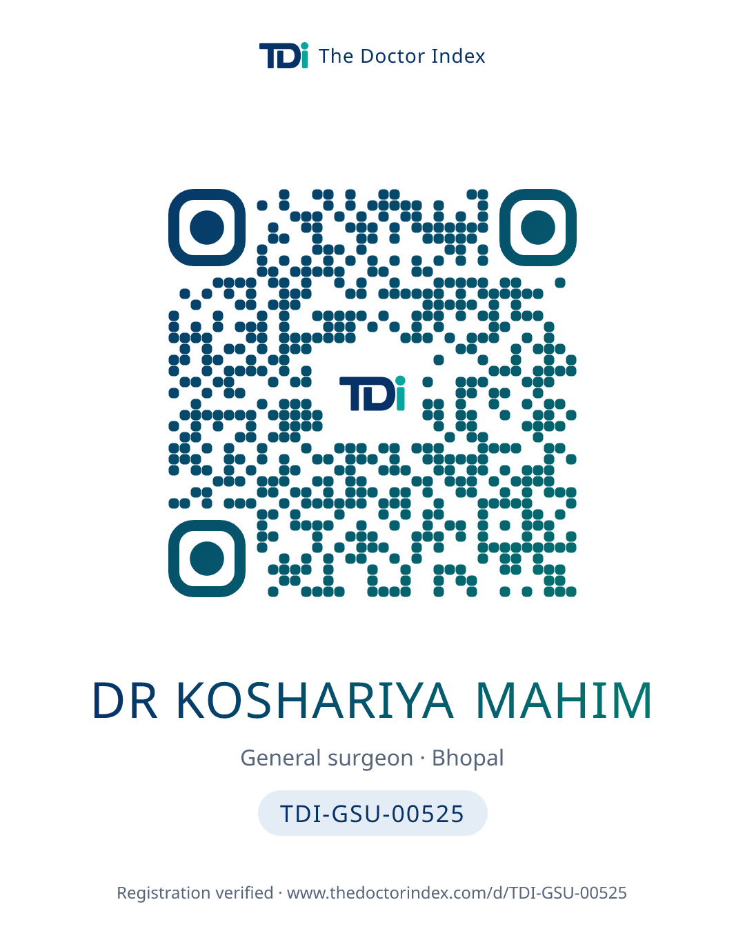 QR card for Dr Koshariya Mahim, TDI-GSU-00525