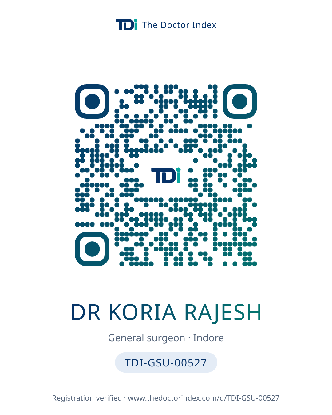 QR card for Dr Koria Rajesh, TDI-GSU-00527