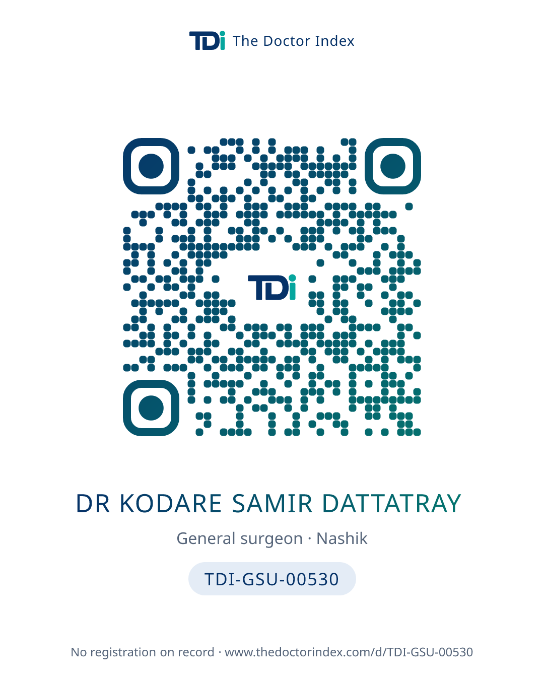 QR card for Dr Kodare Samir Dattatray, TDI-GSU-00530