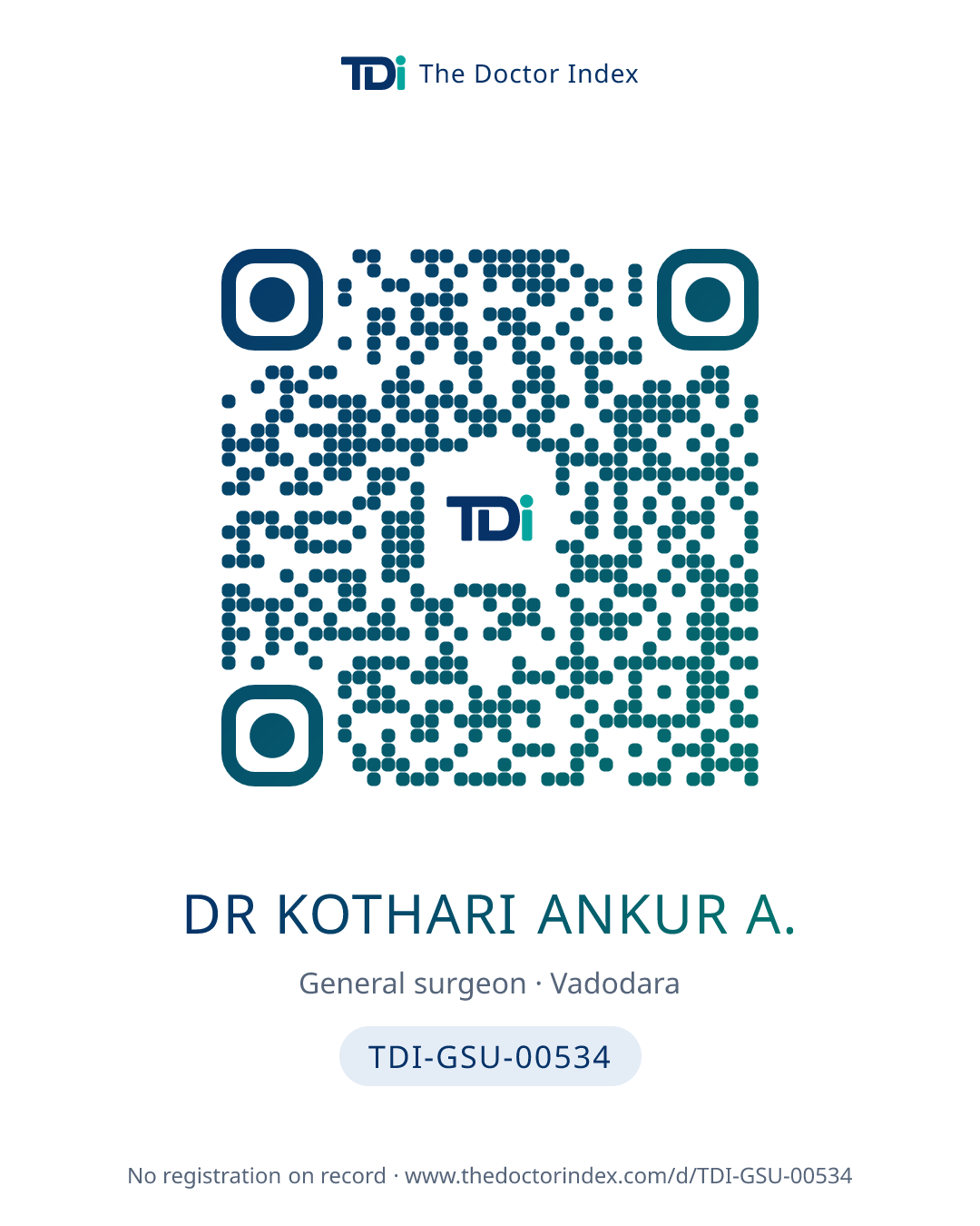 QR card for Dr Kothari Ankur A., TDI-GSU-00534