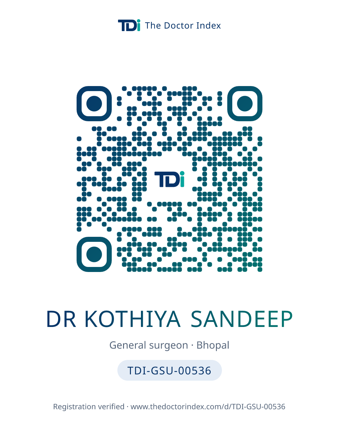 QR card for Dr Kothiya Sandeep, TDI-GSU-00536