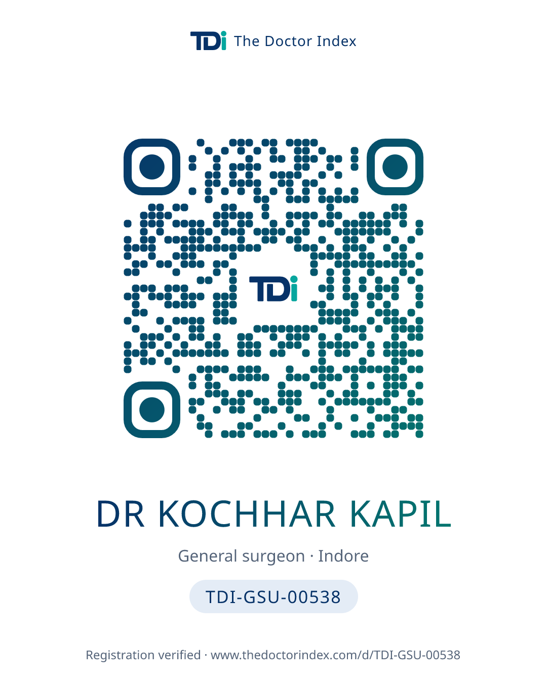 QR card for Dr Kochhar Kapil, TDI-GSU-00538