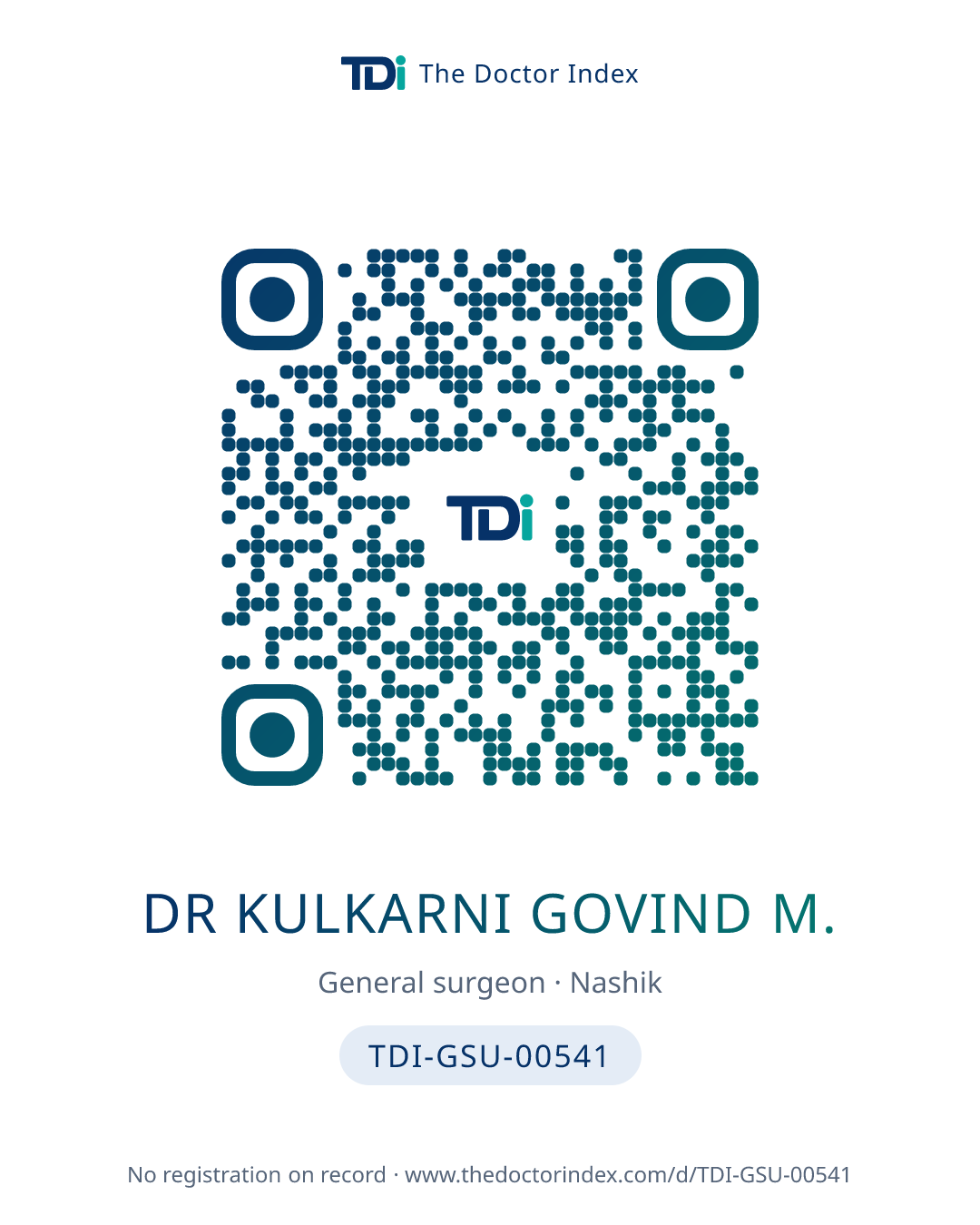 QR card for Dr Kulkarni Govind M., TDI-GSU-00541