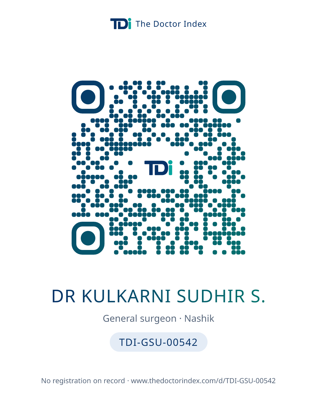 QR card for Dr Kulkarni Sudhir S., TDI-GSU-00542