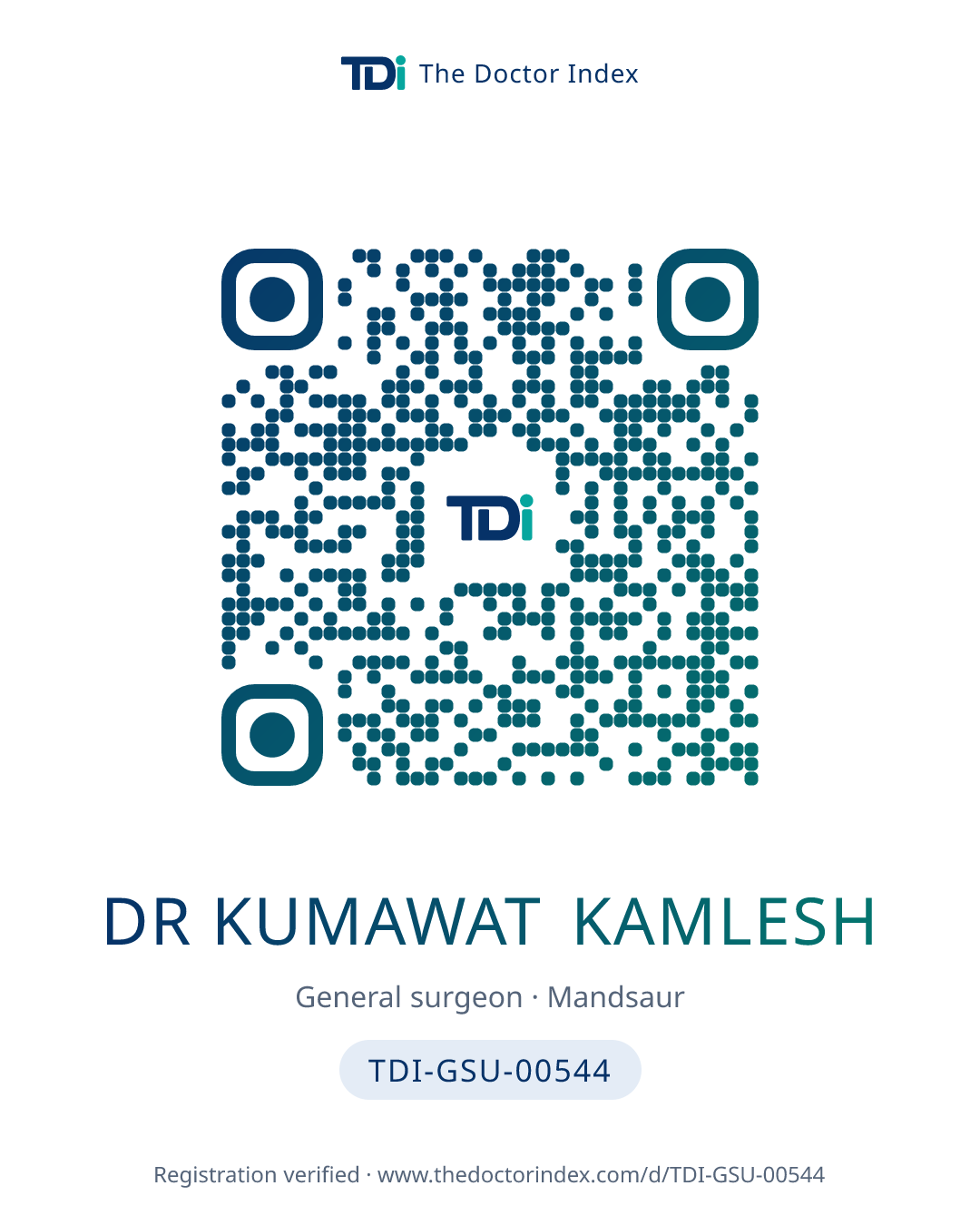 QR card for Dr Kumawat Kamlesh, TDI-GSU-00544
