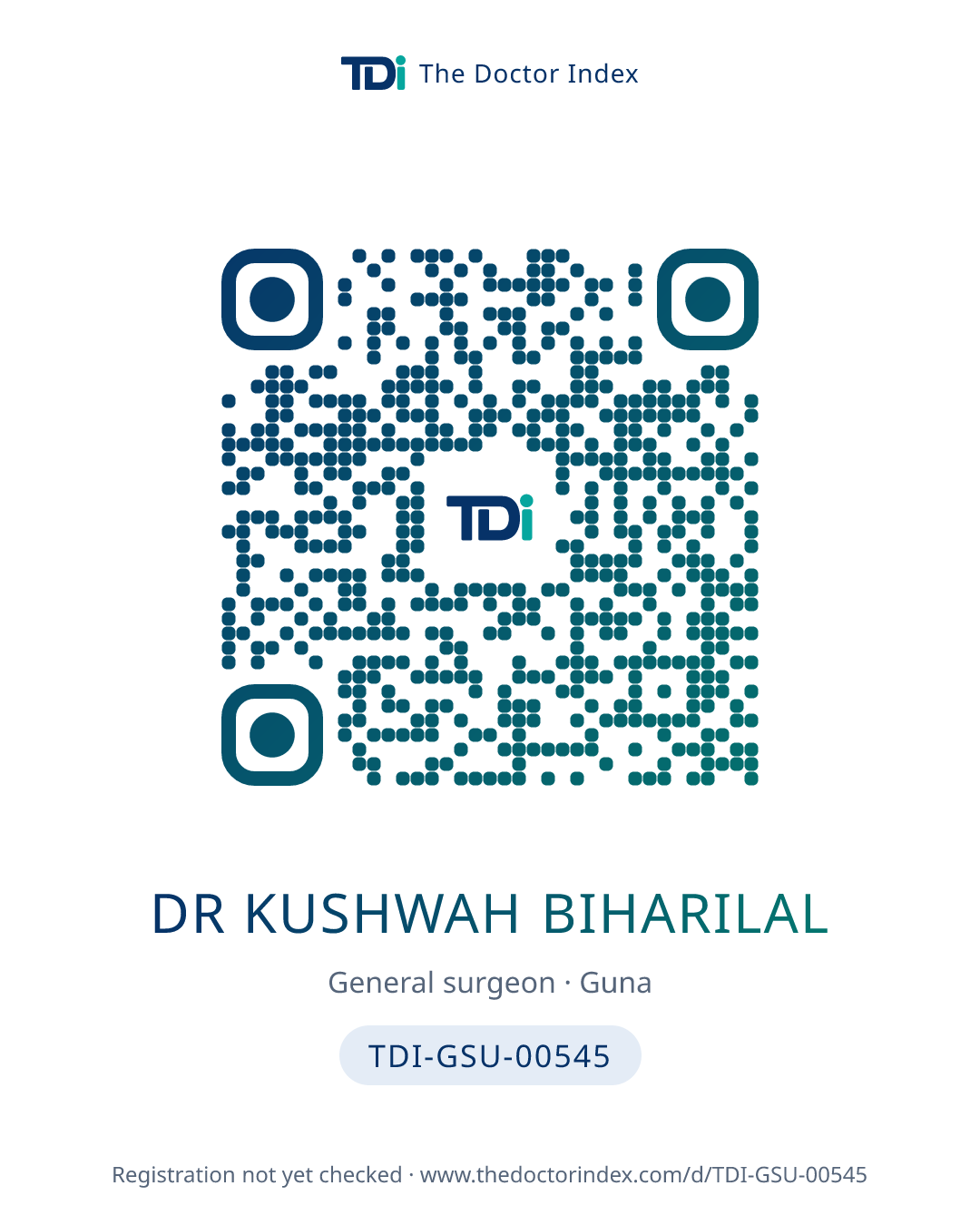 QR card for Dr Kushwah Biharilal, TDI-GSU-00545