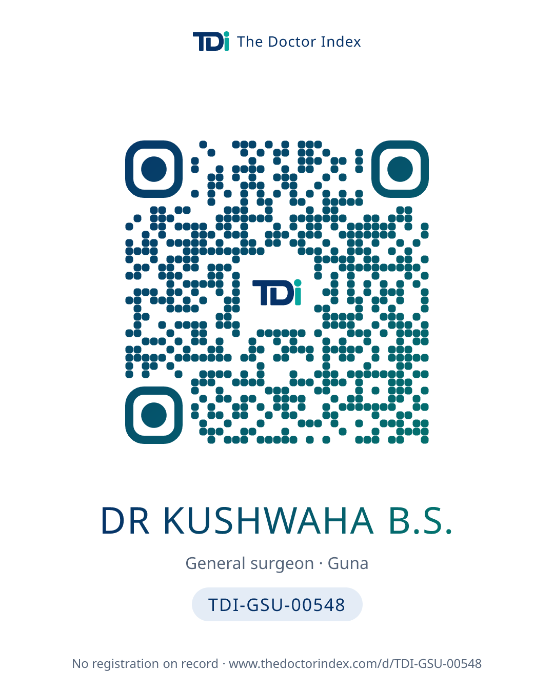 QR card for Dr Kushwaha B.S., TDI-GSU-00548