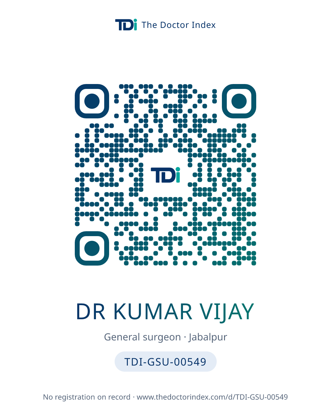 QR card for Dr Kumar Vijay, TDI-GSU-00549