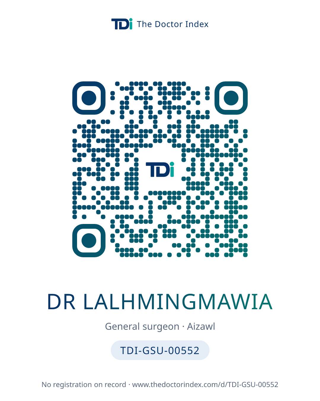 QR card for Dr Lalhmingmawia, TDI-GSU-00552