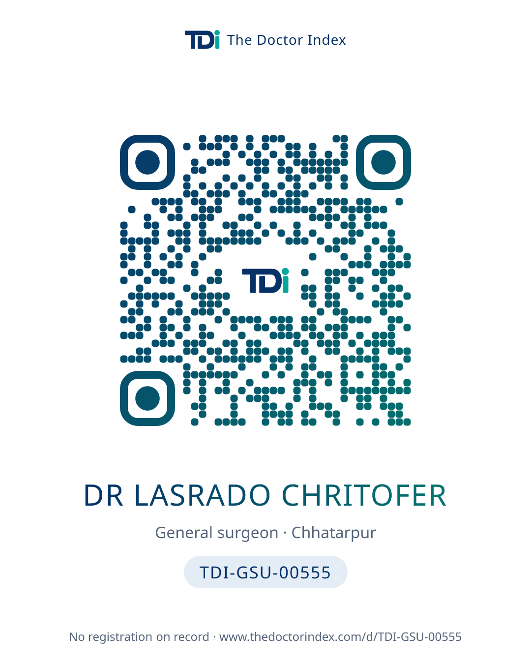 QR card for Dr Lasrado Chritofer, TDI-GSU-00555