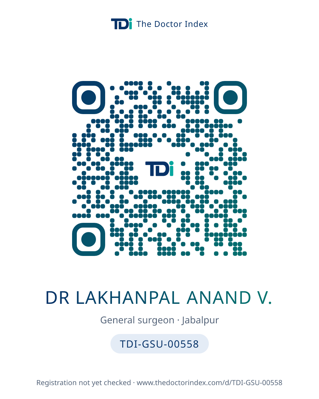 QR card for Dr Lakhanpal Anand V., TDI-GSU-00558