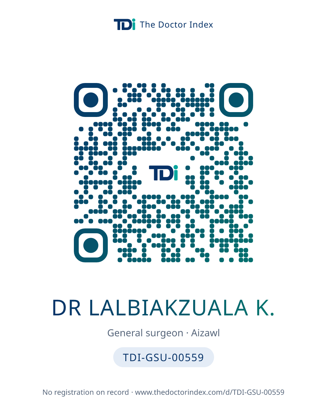 QR card for Dr Lalbiakzuala K., TDI-GSU-00559