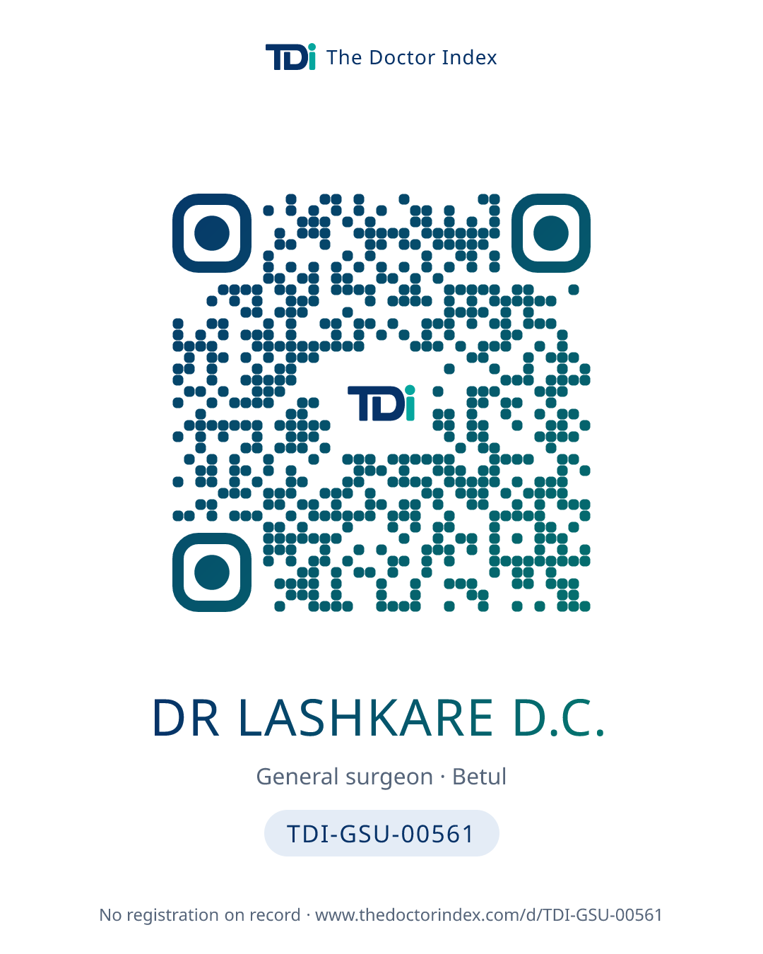 QR card for Dr Lashkare D.C., TDI-GSU-00561