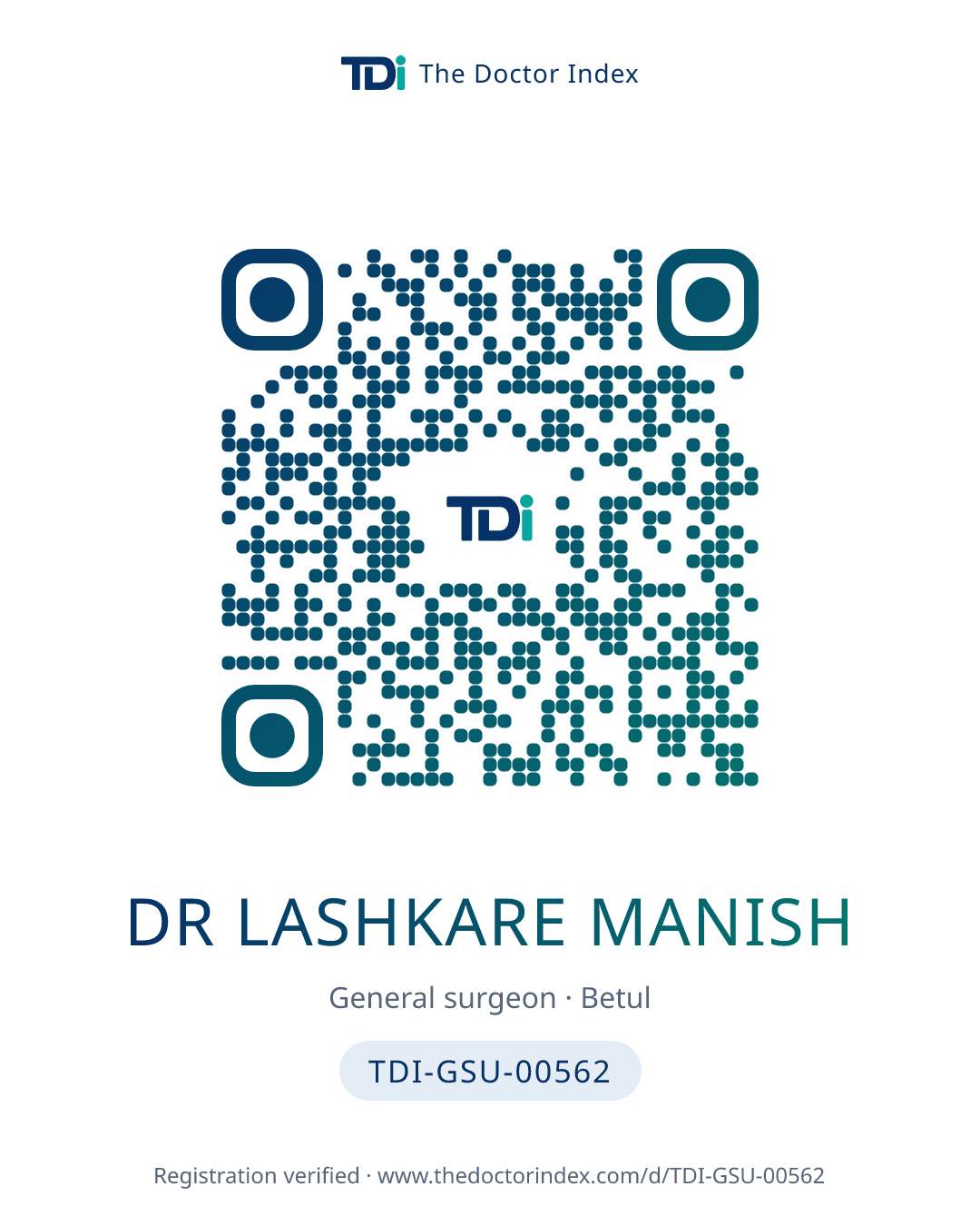 QR card for Dr Lashkare Manish, TDI-GSU-00562