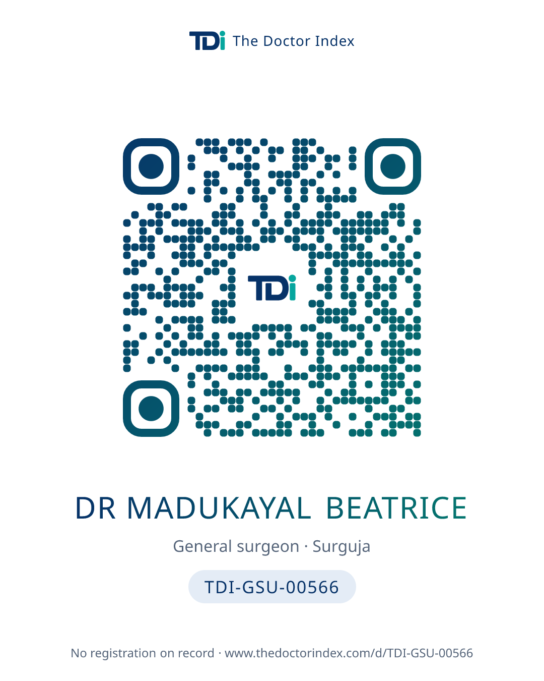 QR card for Dr Madukayal Beatrice, TDI-GSU-00566