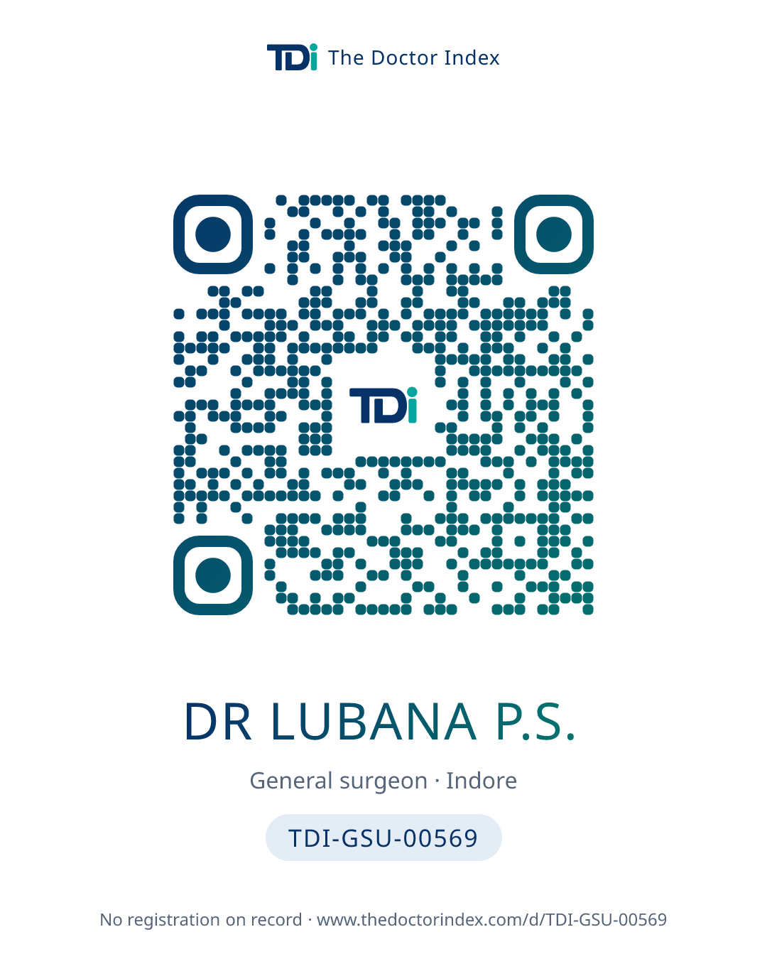 QR card for Dr Lubana P.S., TDI-GSU-00569