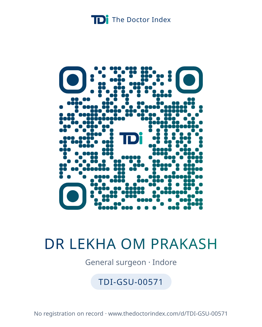 QR card for Dr Lekha Om Prakash, TDI-GSU-00571