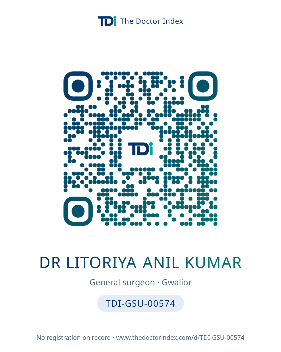 QR card for Dr Litoriya Anil Kumar, TDI-GSU-00574