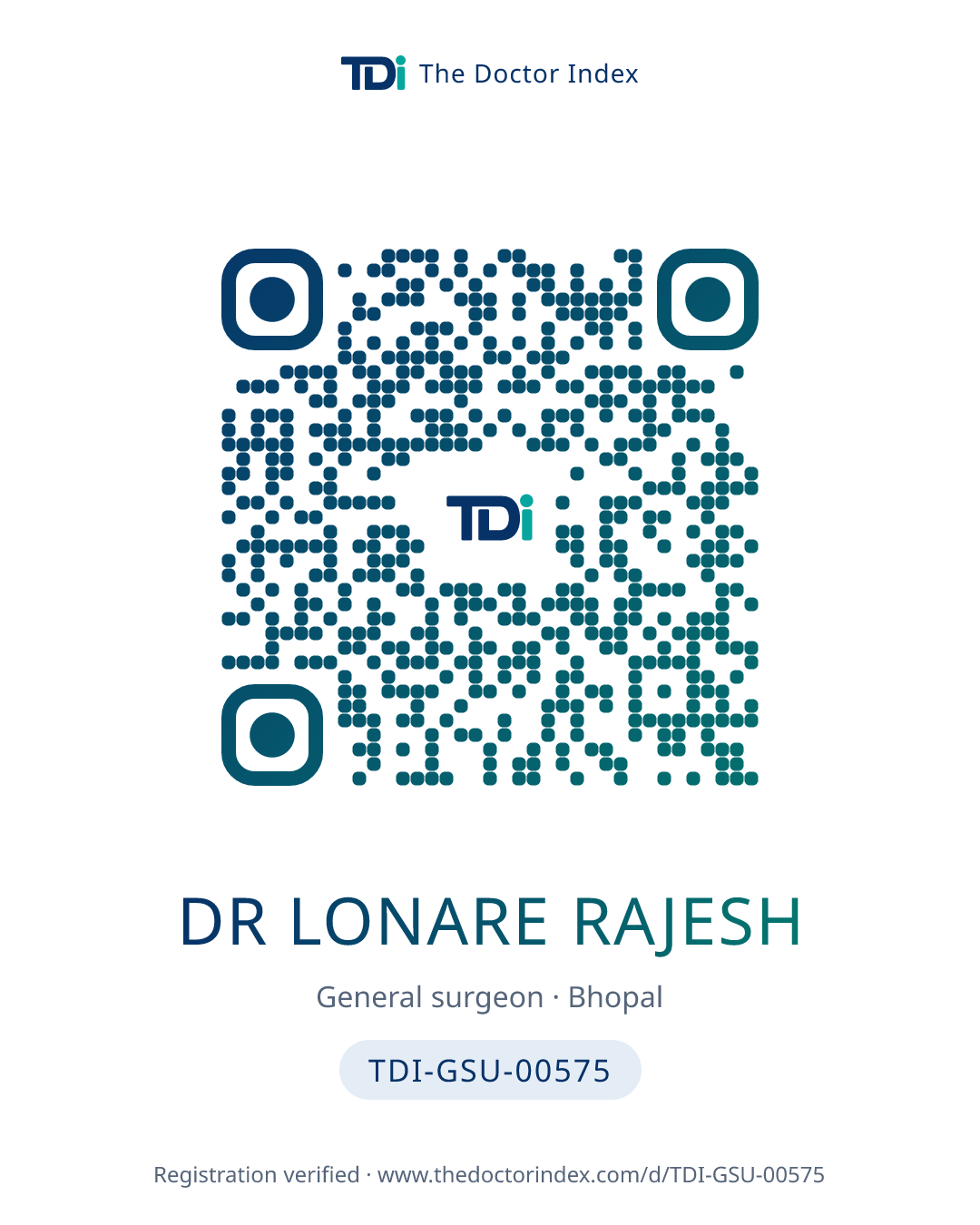 QR card for Dr Lonare Rajesh, TDI-GSU-00575