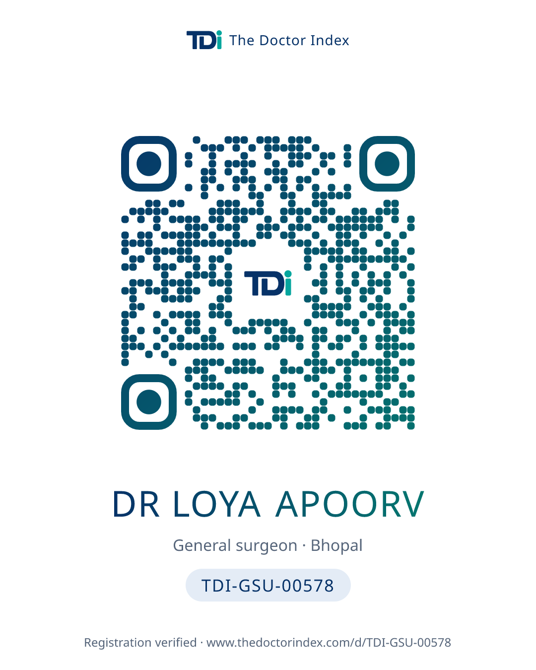 QR card for Dr Loya Apoorv, TDI-GSU-00578