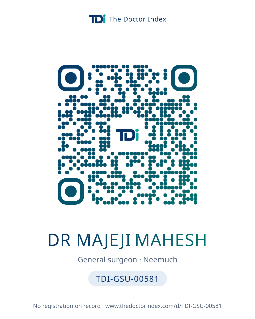 QR card for Dr Majeji Mahesh, TDI-GSU-00581