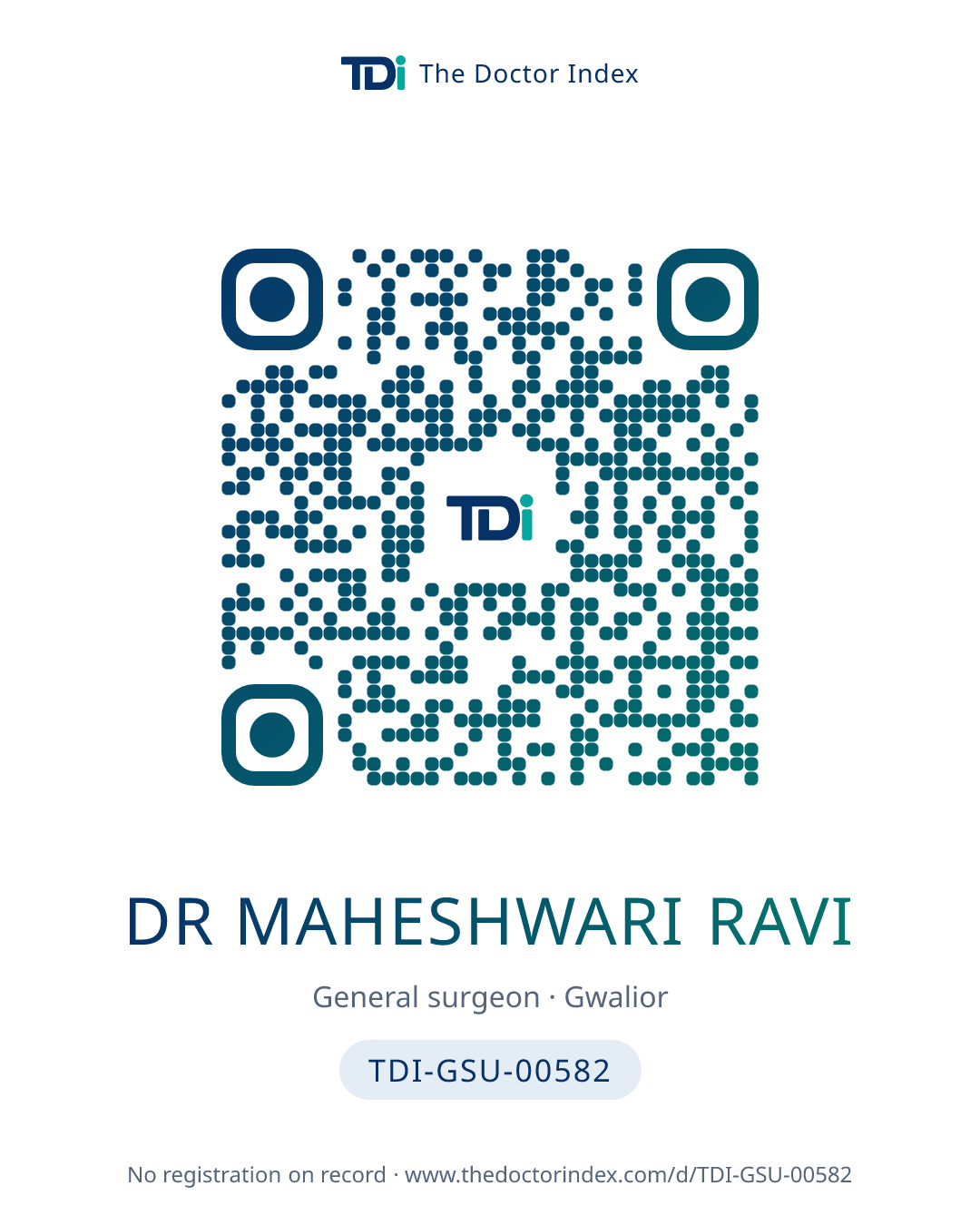 QR card for Dr Maheshwari Ravi, TDI-GSU-00582