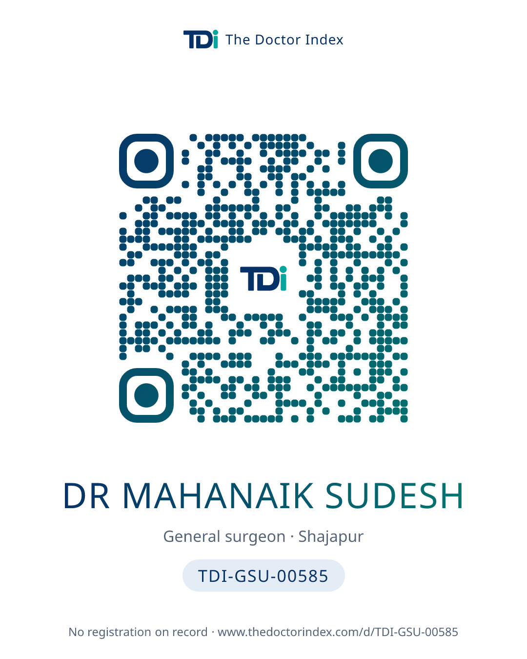QR card for Dr Mahanaik Sudesh, TDI-GSU-00585