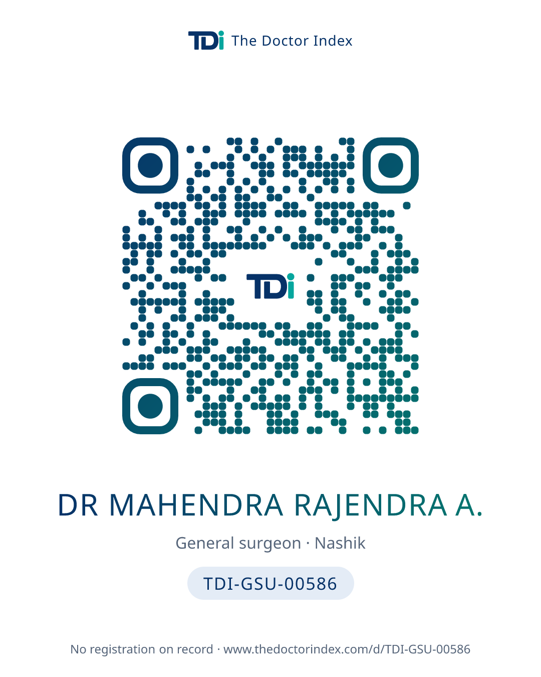 QR card for Dr Mahendra Rajendra A., TDI-GSU-00586