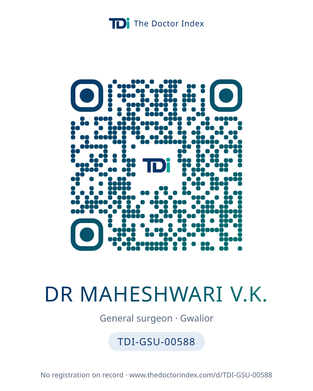 QR card for Dr Maheshwari V.K., TDI-GSU-00588
