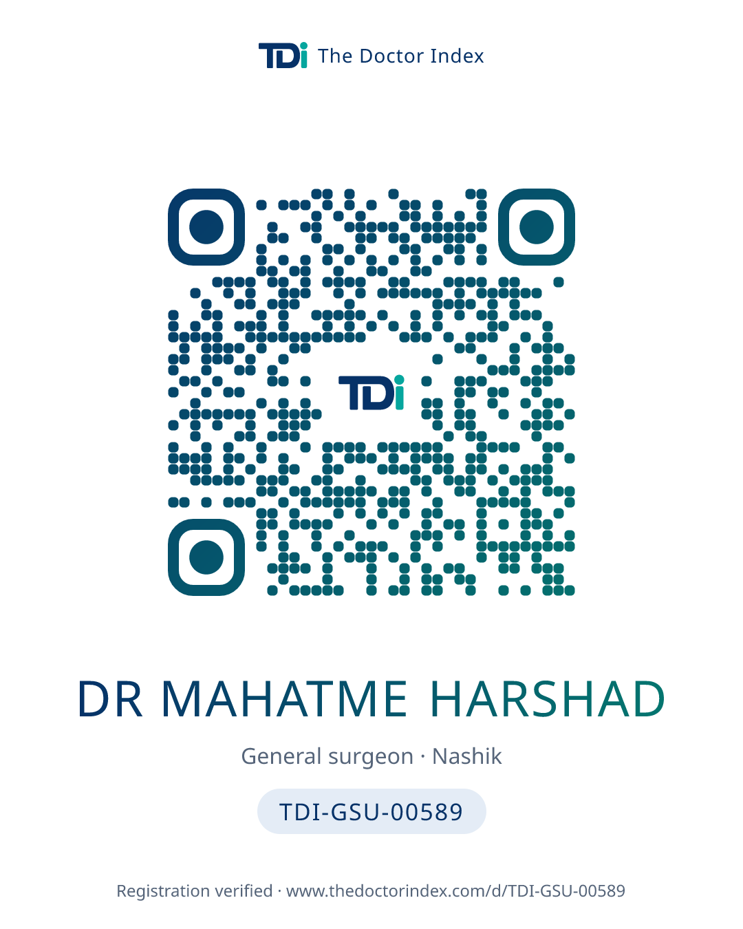 QR card for Dr Mahatme Harshad, TDI-GSU-00589