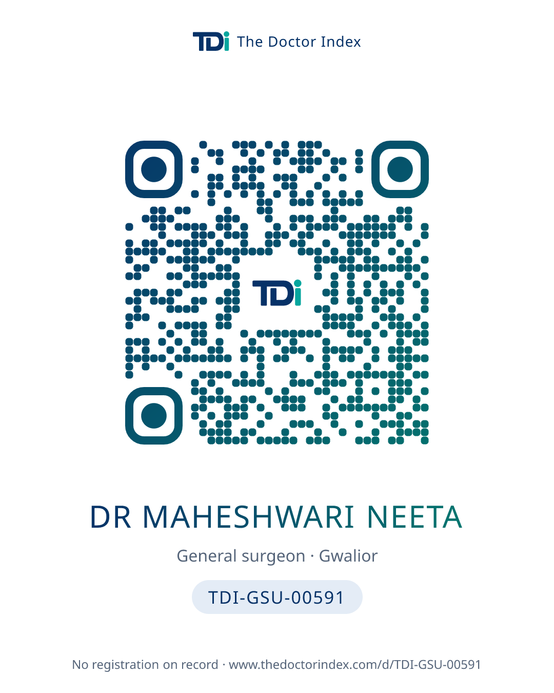 QR card for Dr Maheshwari Neeta, TDI-GSU-00591