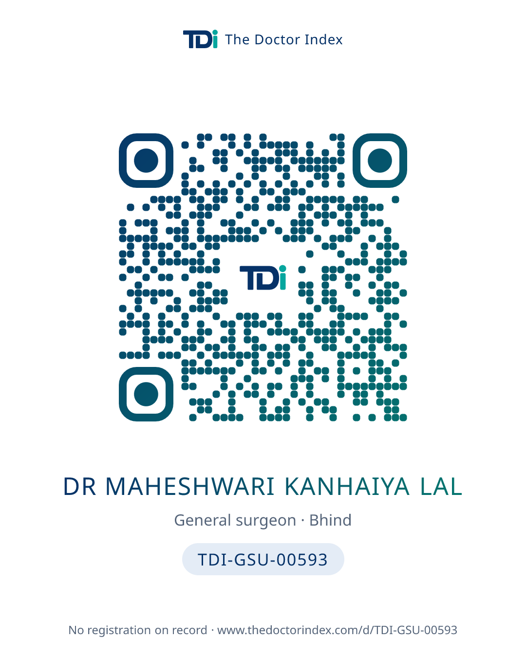 QR card for Dr Maheshwari Kanhaiya Lal, TDI-GSU-00593