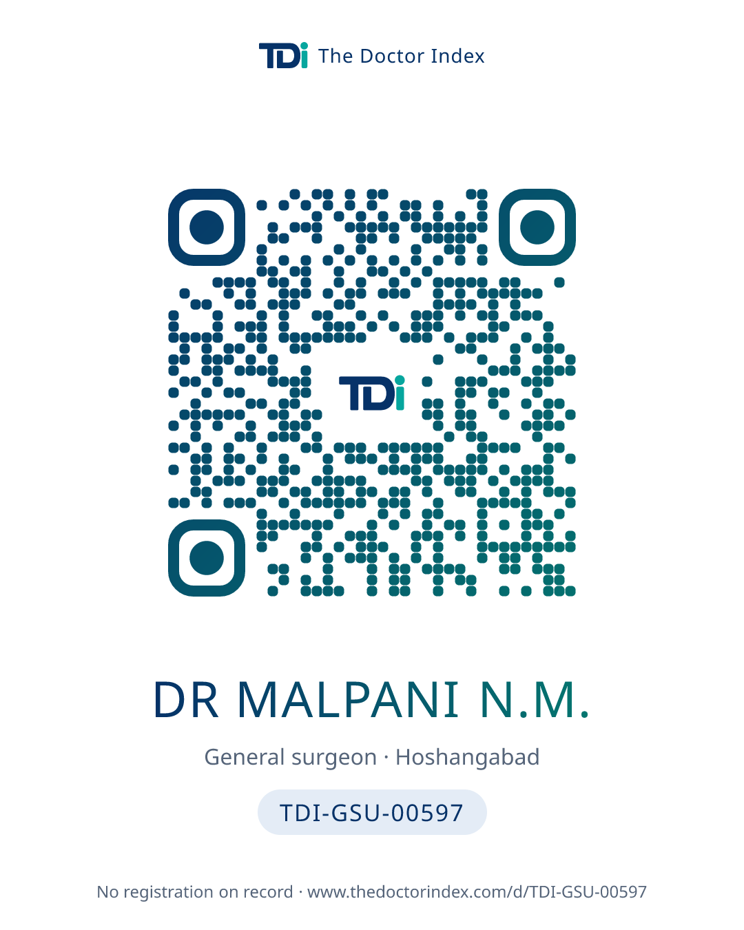 QR card for Dr Malpani N.M., TDI-GSU-00597