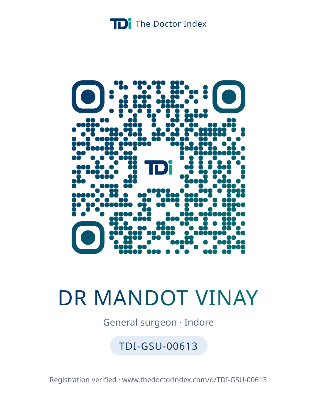 QR card for Dr Mandot Vinay, TDI-GSU-00613