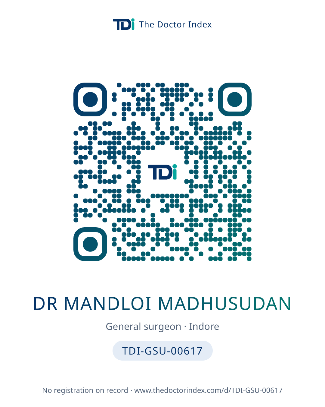 QR card for Dr Mandloi Madhusudan, TDI-GSU-00617