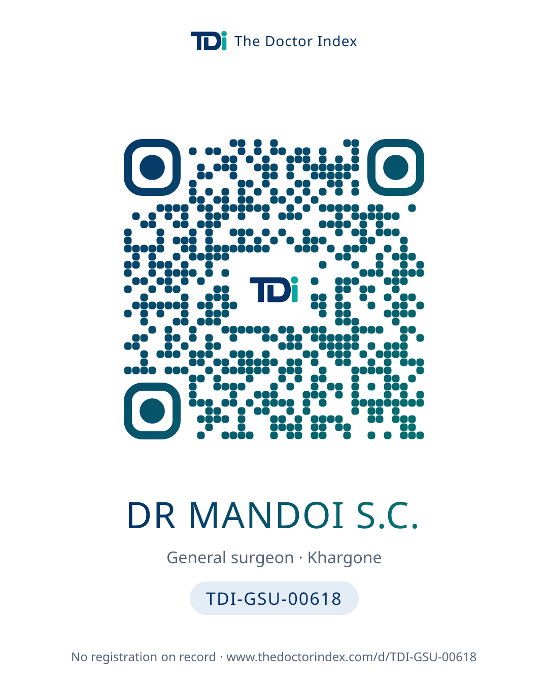 QR card for Dr Mandoi S.C., TDI-GSU-00618