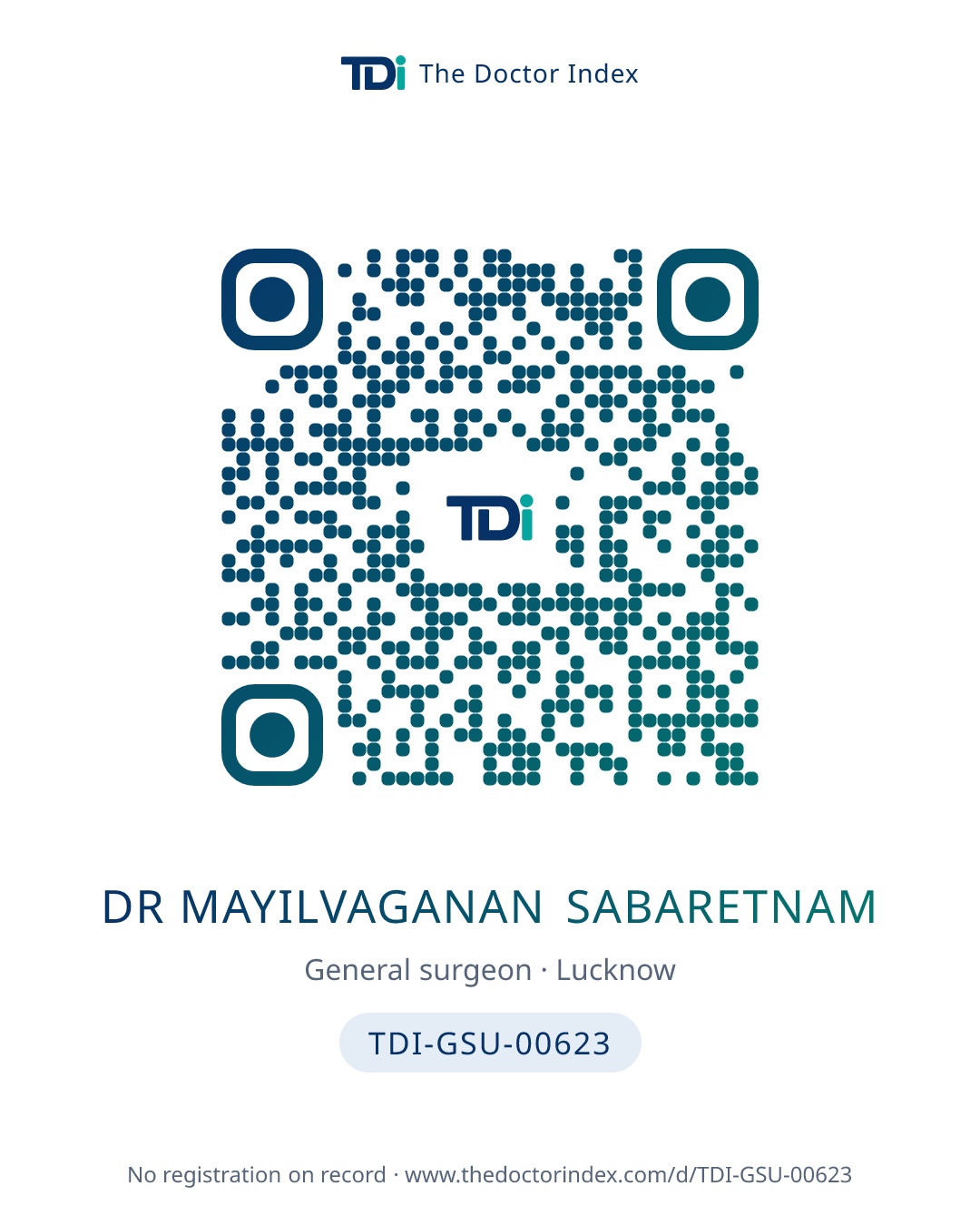 QR card for Dr Mayilvaganan Sabaretnam, TDI-GSU-00623