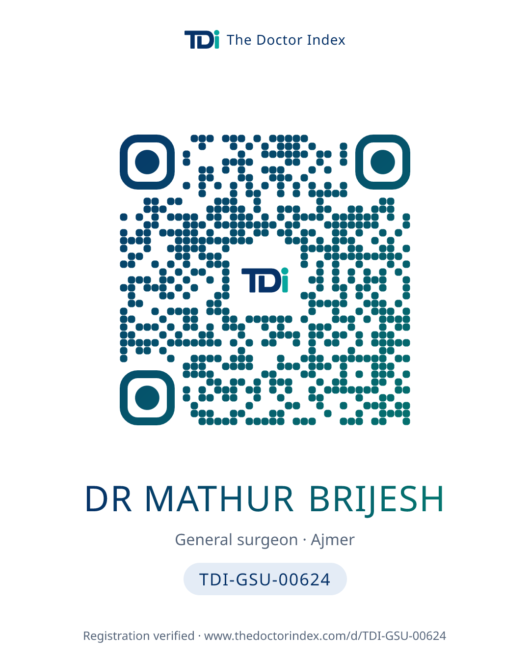 QR card for Dr Mathur Brijesh, TDI-GSU-00624