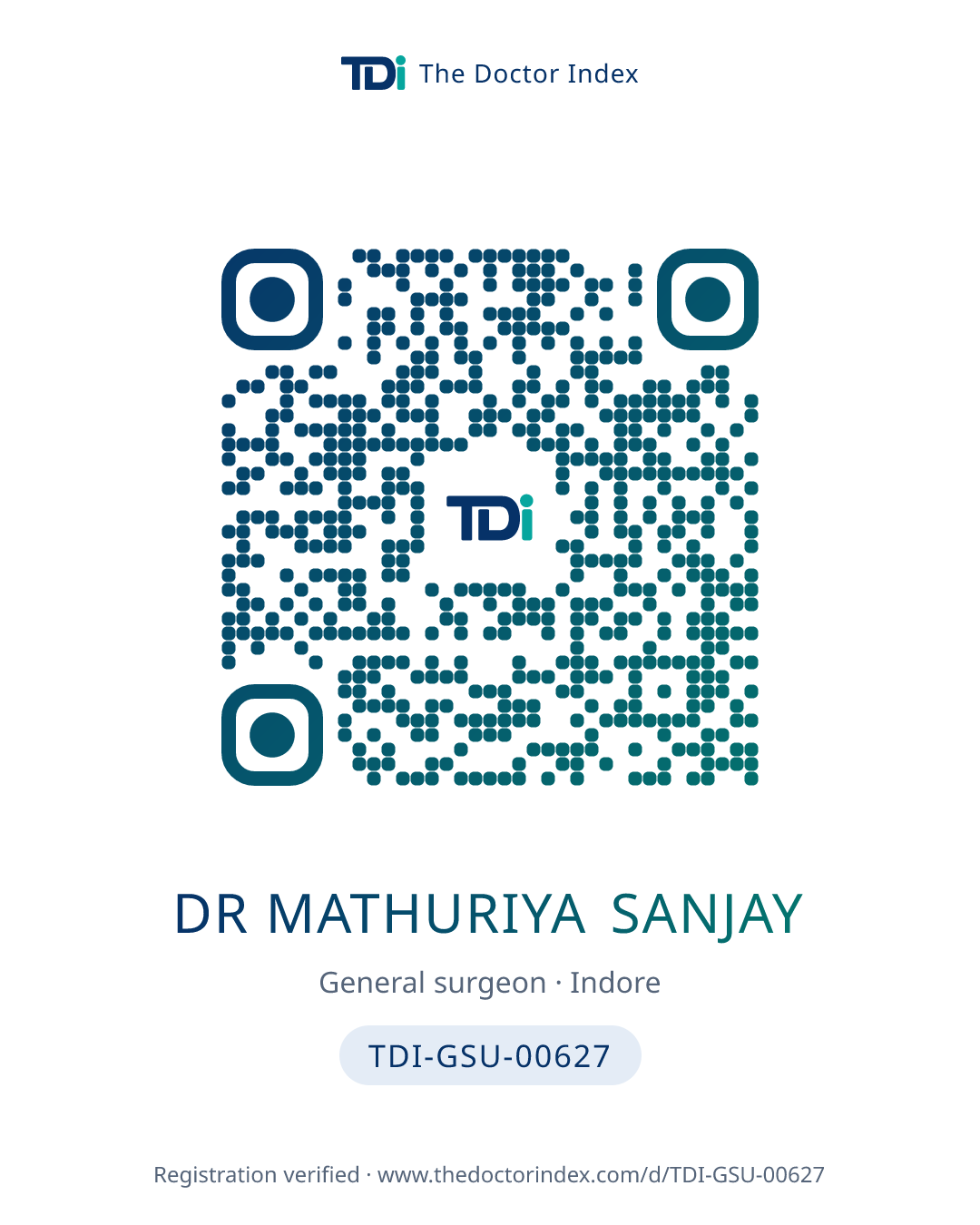 QR card for Dr Mathuriya Sanjay, TDI-GSU-00627