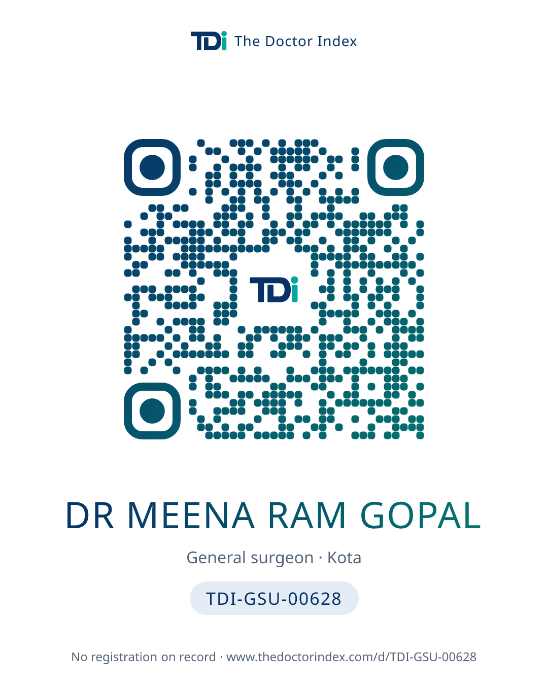 QR card for Dr Meena Ram Gopal, TDI-GSU-00628