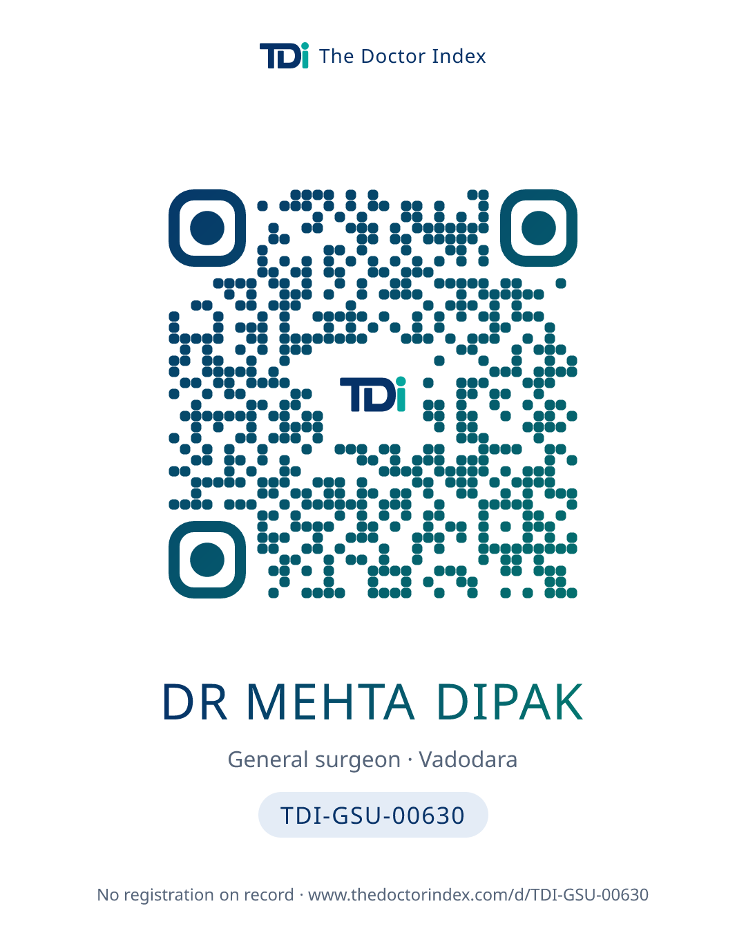 QR card for Dr Mehta Dipak, TDI-GSU-00630