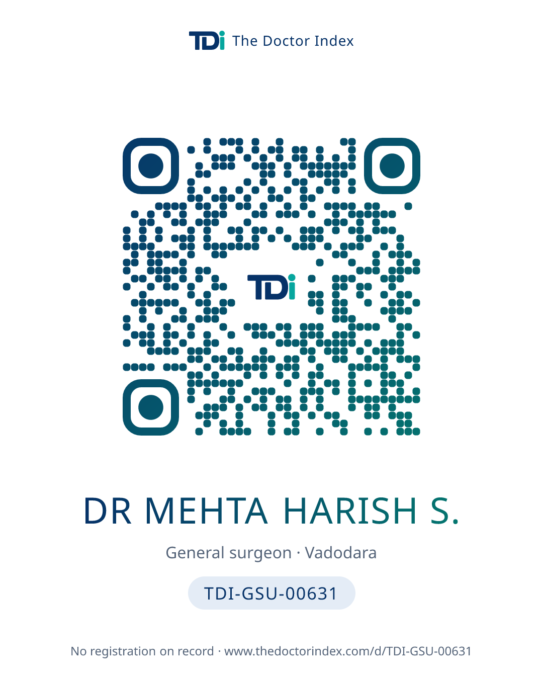 QR card for Dr Mehta Harish S., TDI-GSU-00631