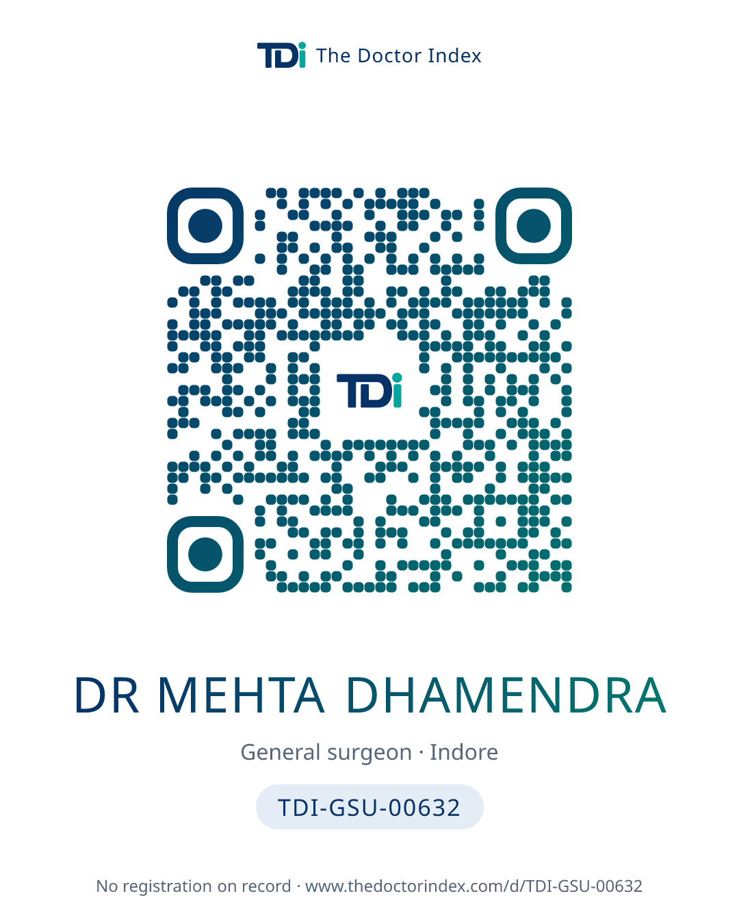 QR card for Dr Mehta Dhamendra, TDI-GSU-00632