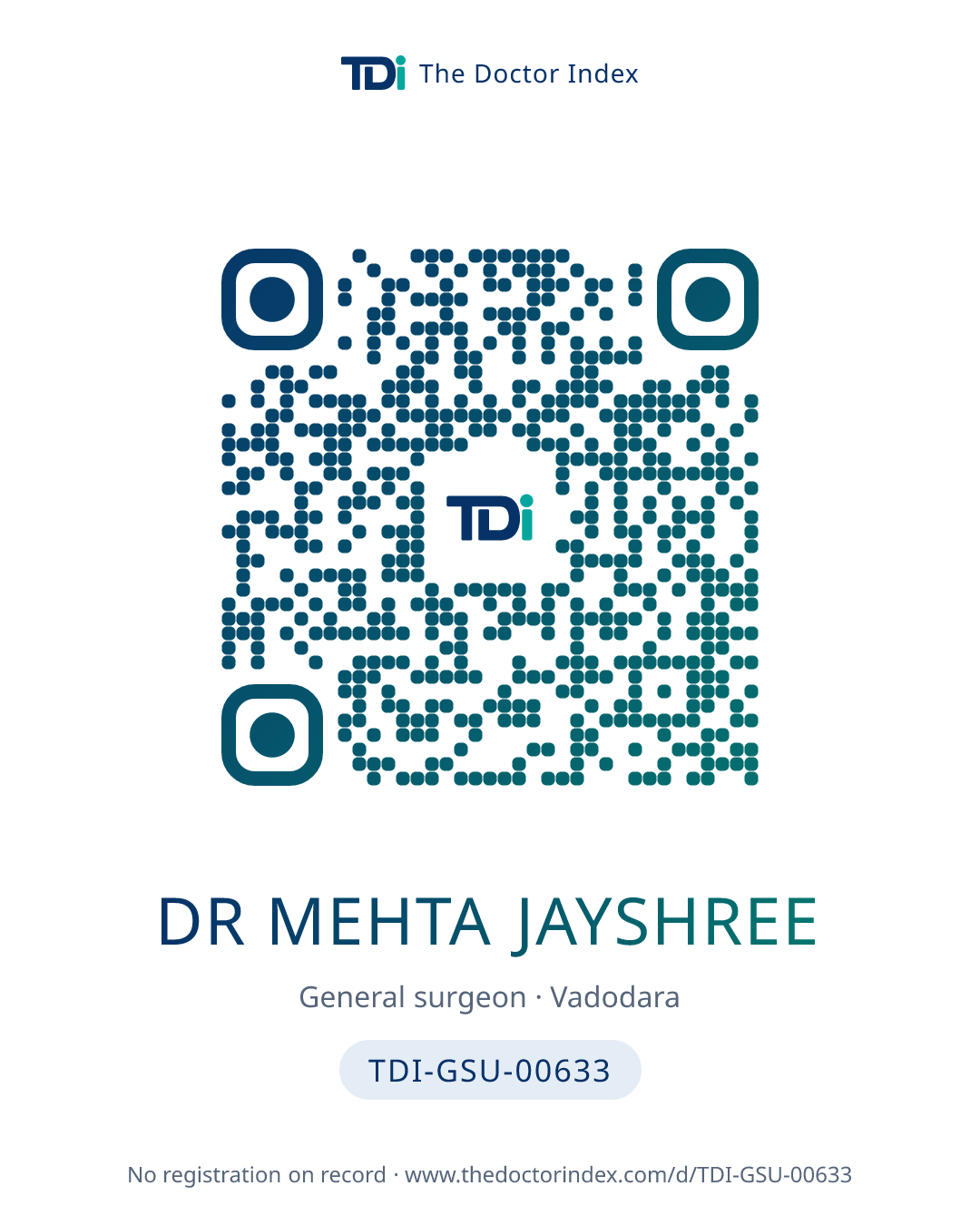 QR card for Dr Mehta Jayshree, TDI-GSU-00633