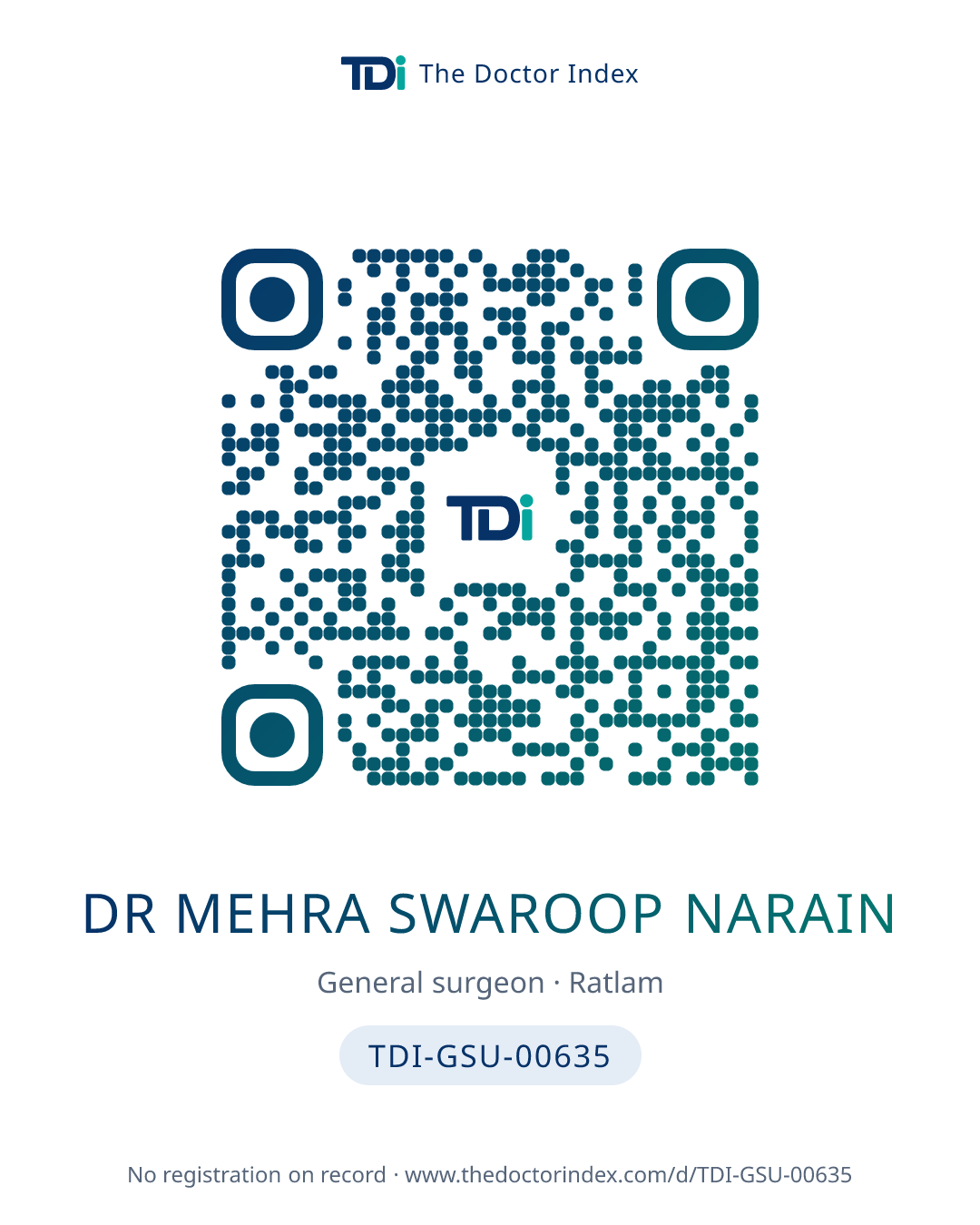 QR card for Dr Mehra Swaroop Narain, TDI-GSU-00635
