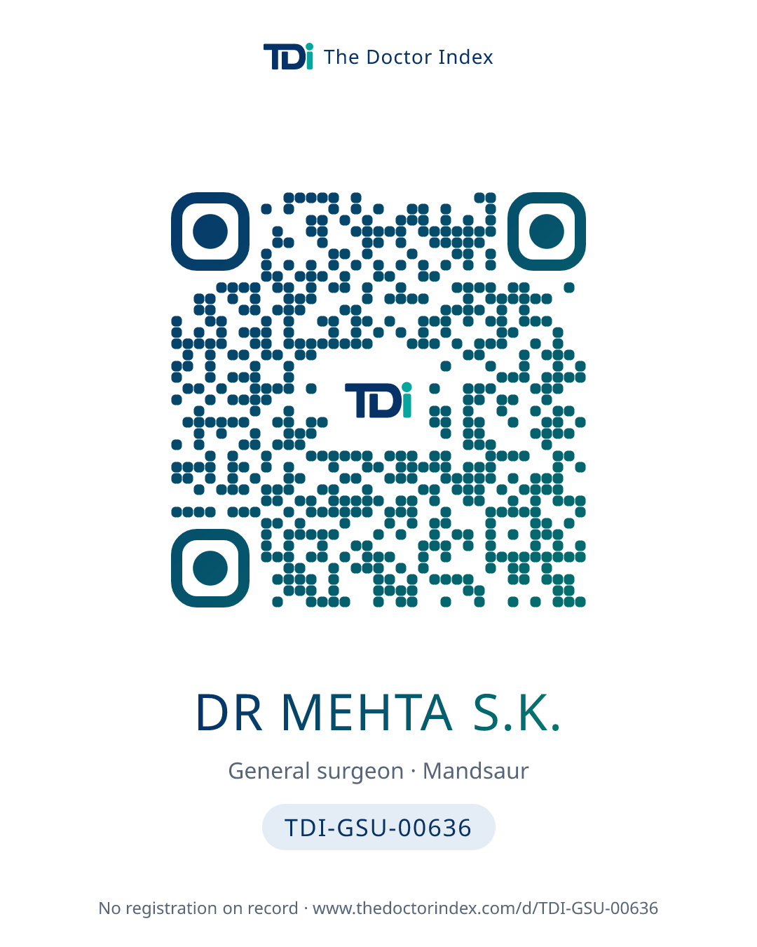 QR card for Dr Mehta S.K., TDI-GSU-00636