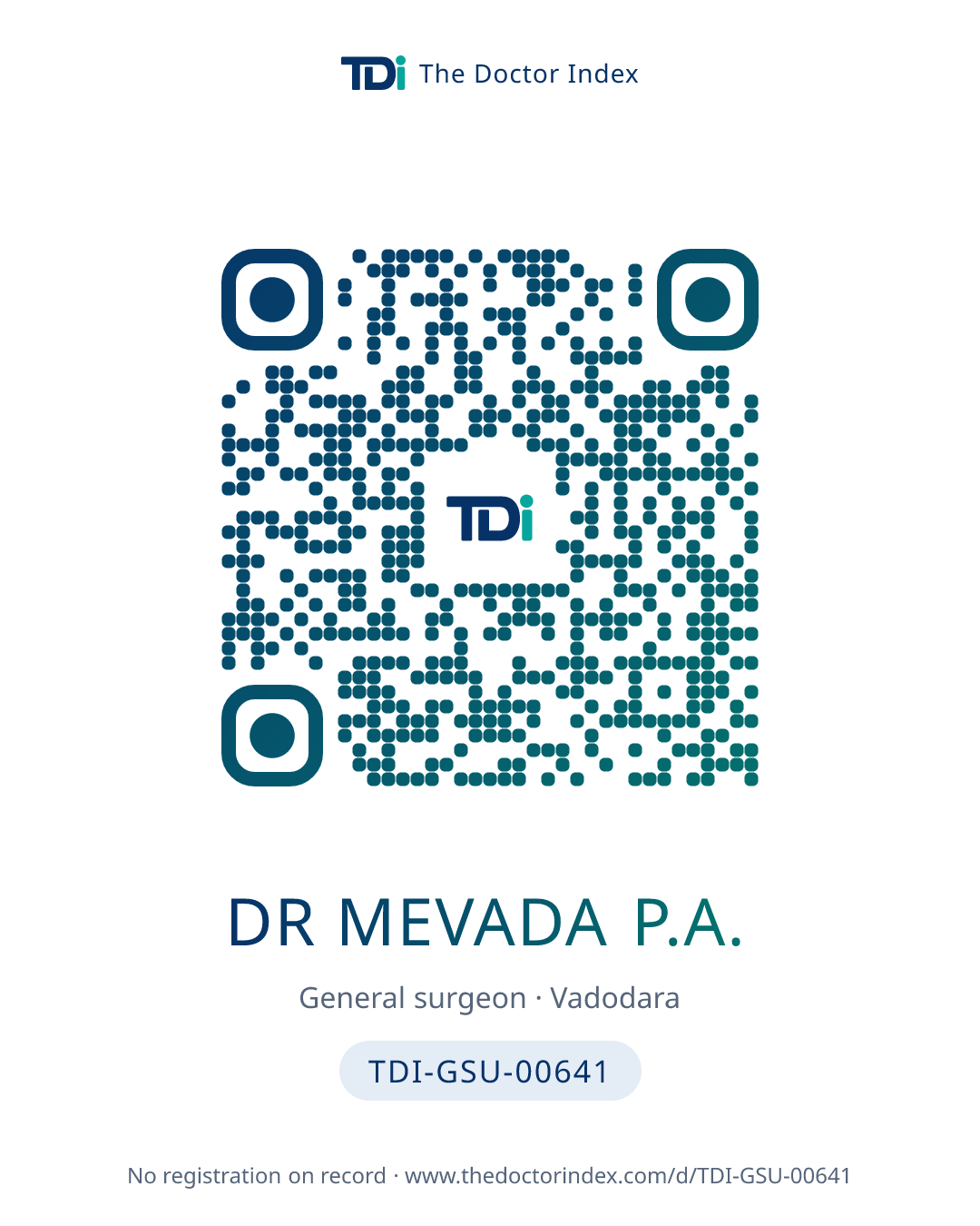 QR card for Dr Mevada P.A., TDI-GSU-00641